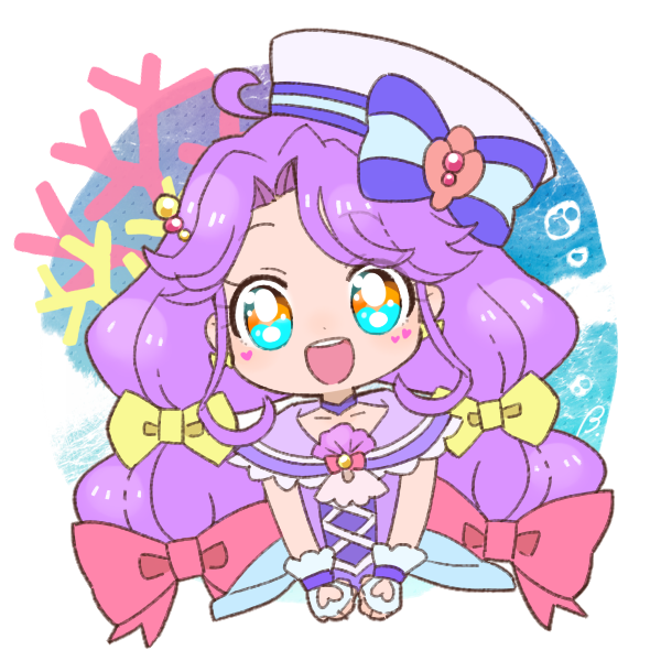 1girl, air_bubble, bebe_0620, bow, bubble, coral, gloves, hair_bow