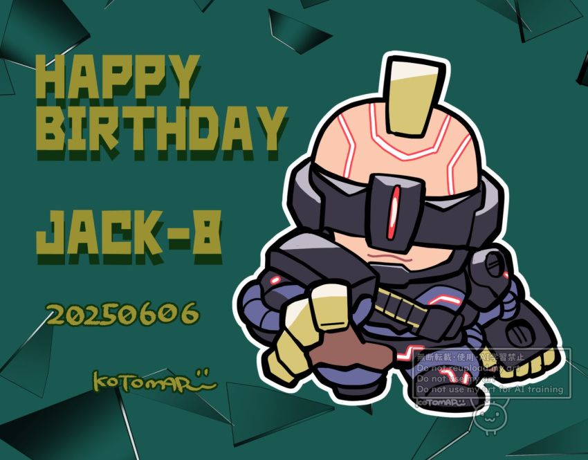 1boy, armor, character_name, chibi, chibi_only, closed_mouth, cyborg, dated