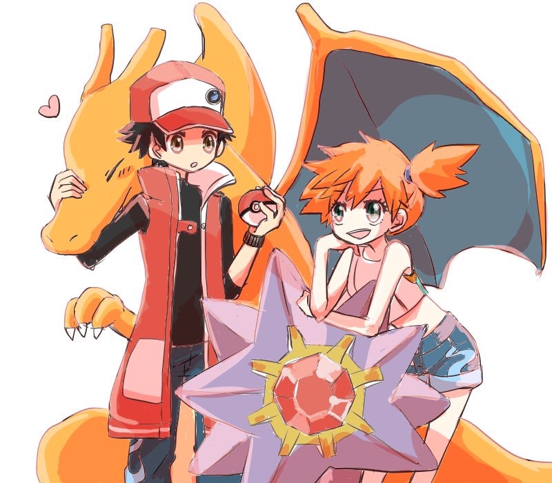 1boy, 1girl, baseball_cap, black_pants, charizard, claws, coat, hat