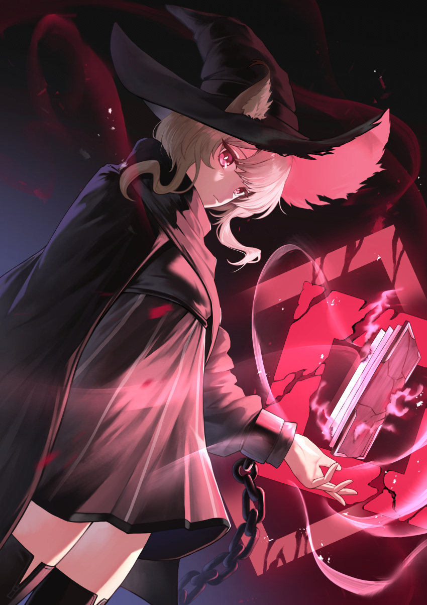 1girl, absurdres, animal_ears, arknights, black_dress, black_hat, black_jacket, black_thighhighs