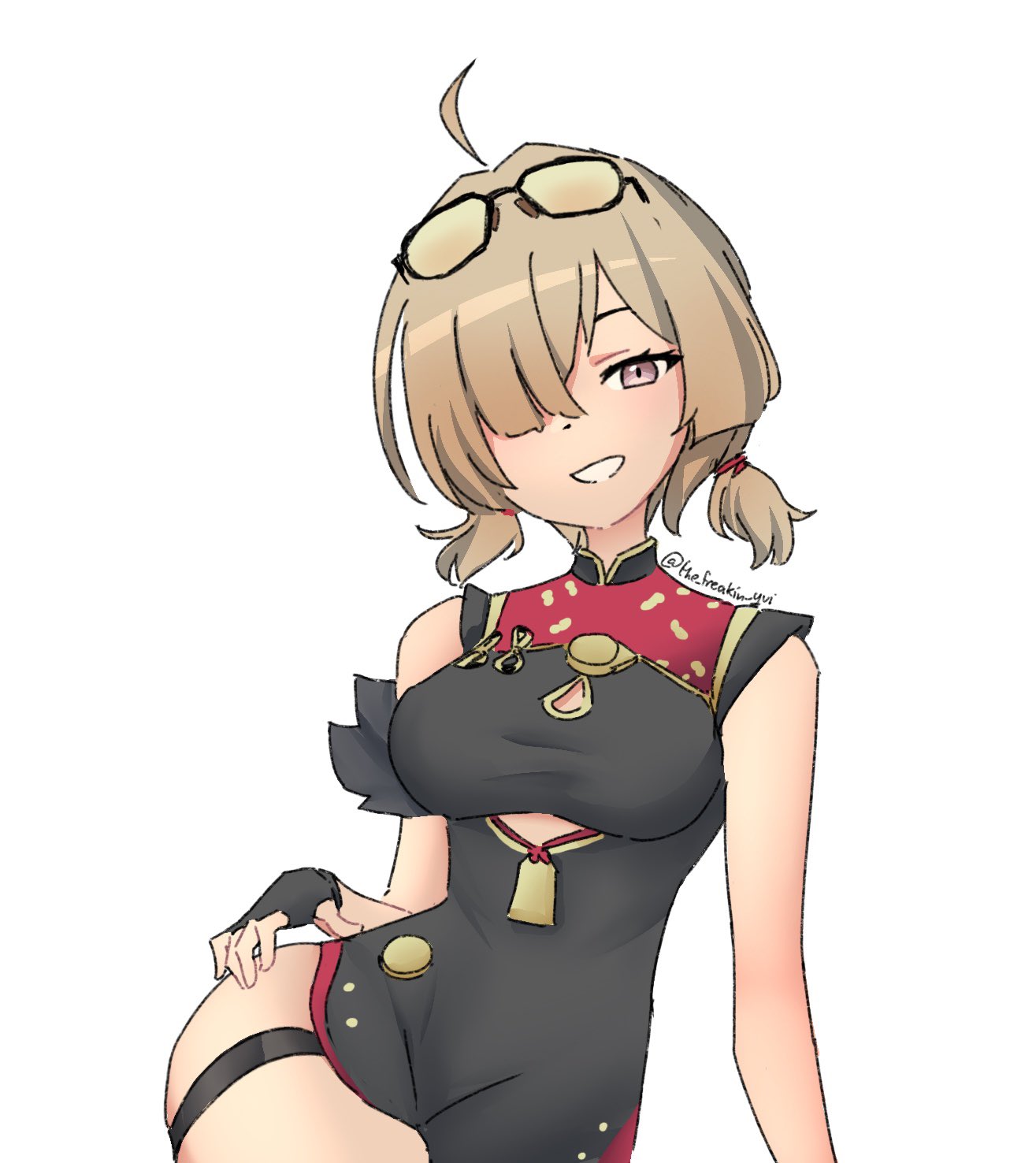 1girl, china_dress, chinese_clothes, long_hair, smile, sweety_(zenless_zone_zero), the_freakin_yui, zenless_zone_zero