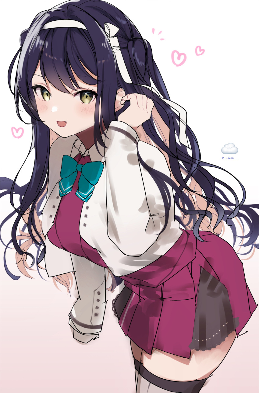 1girl, absurdres, aqua_bow, aqua_bowtie, black_hair, blazer, bow, bowtie