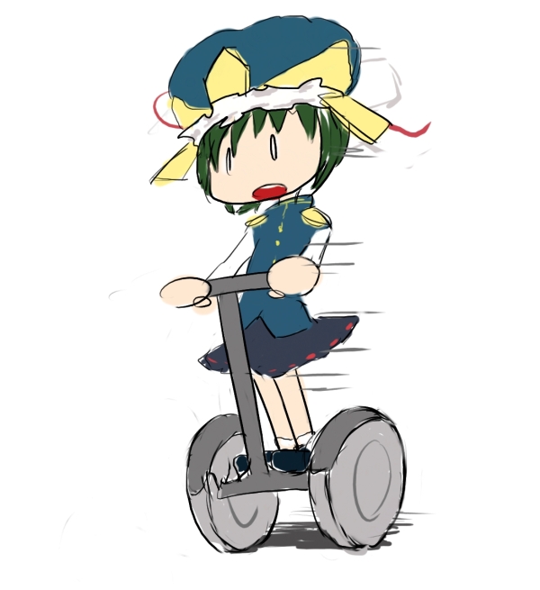 green_hair, hat, segway, shikieiki_yamaxanadu, solo, taichi_(tomo), tomo_(pixiv245623), touhou