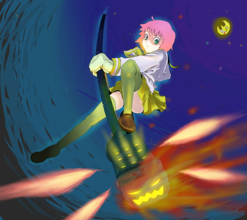 crescent_moon, green_eyes, jacquiline_o_lantern_dupre, kim_diehl, moon, short_hair, soul_eater, taichi_(tomo)