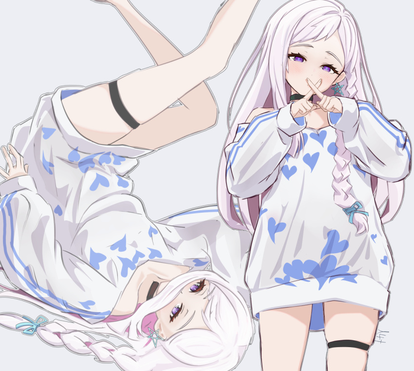1girl, bare_legs, bare_shoulders, black_choker, braid, breasts, choker, commentary_request