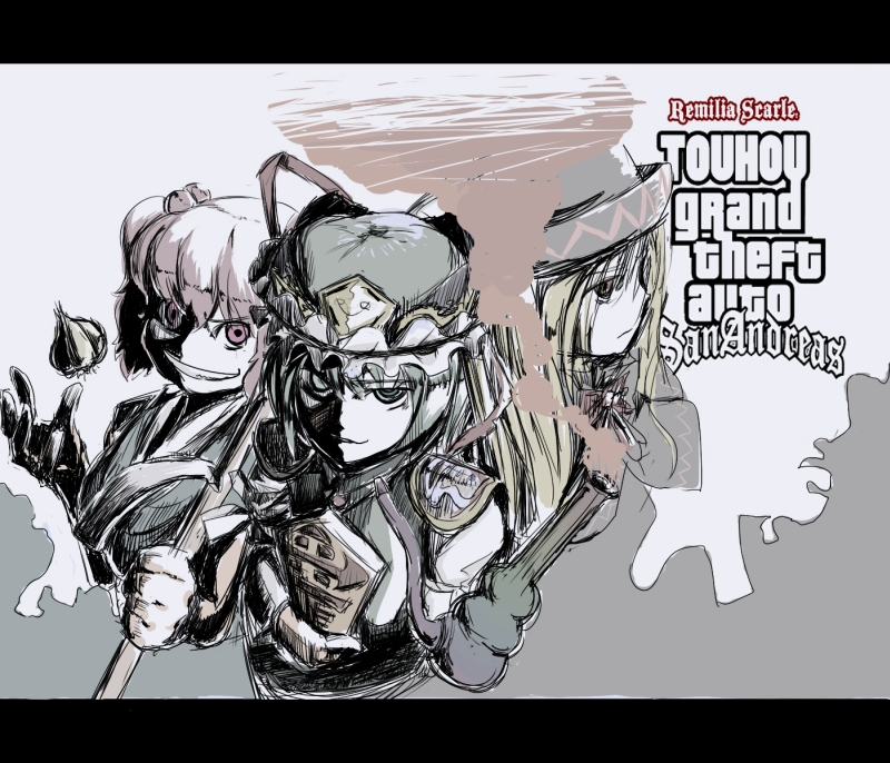 grand_theft_auto, green_eyes, green_hair, hat, letterboxed, lily_black, onozuka_komachi, red_eyes