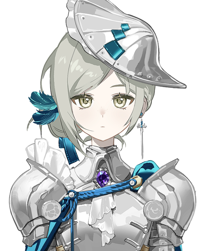 1girl, alternate_costume, armor, ascot, blue_ribbon, breastplate, chest_jewel, chinese_commentary