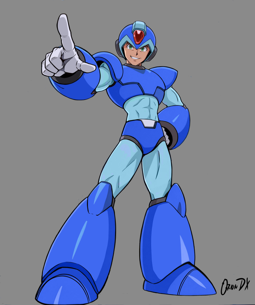 1boy, absurdres, android, armor, blue_armor, blue_helmet, dauntedx, forehead_jewel