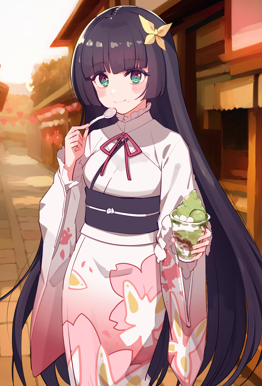 1girl, absurdres, birthday, black_hair, blush, breasts, commentary, cream_(nipakupa)