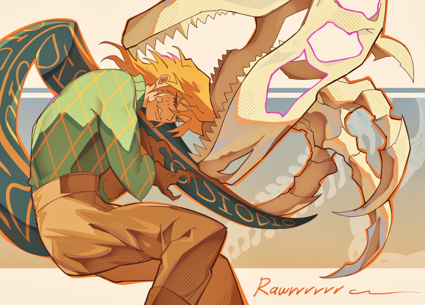 1boy, argyle_clothes, argyle_sweater, blonde_hair, blue_eyes, boots, brown_boots, brown_gloves