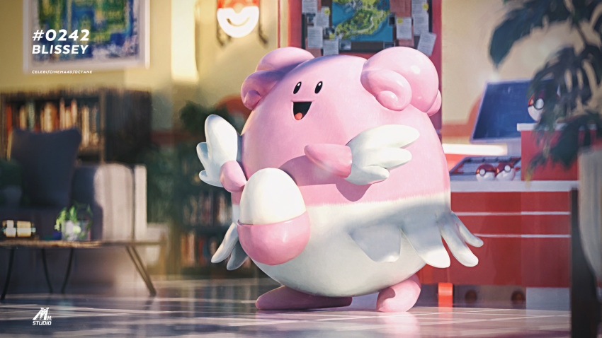 3d, :d, armchair, artist_name, blissey, blurry, blurry_background, bookshelf