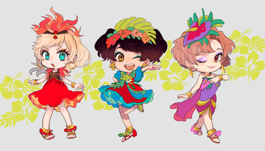 3girls, animification, blue_eyes, brown_hair, clarice_(disney), daisy_duck, disneyland, dress