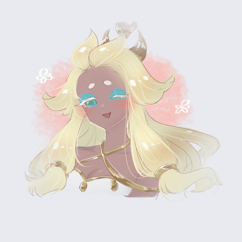 1girl, bare_shoulders, blonde_hair, cookie_run, cookie_run:_kingdom, dark-skinned_female, dark_skin, dress