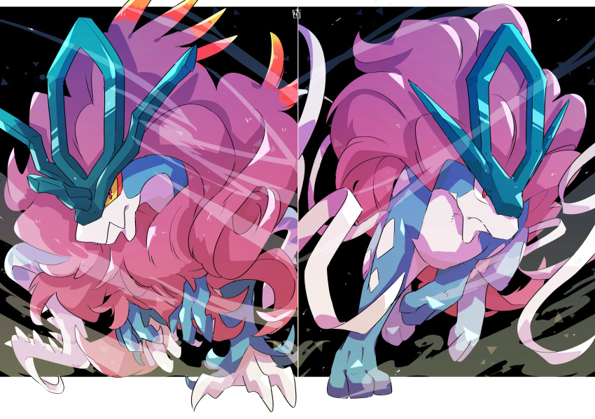 2others, 45_(maruyaki45), absurdres, black_background, charging_forward, claws, closed_mouth, colored_sclera