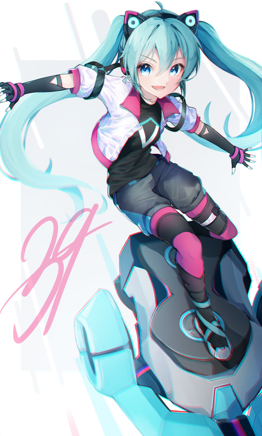 1girl, 39, absurdres, ahoge, animal_ear_headphones, animal_ears, aqua_hair, aqua_nails