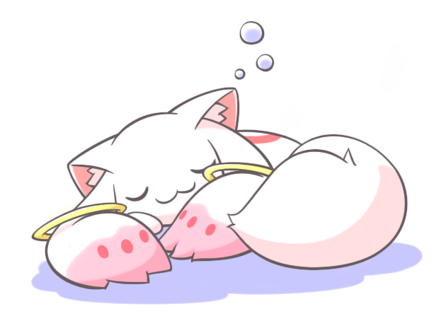 kyubey, kyuubee, mahou_shoujo_madoka_magica, nettsu-_(sinker-ball), no_humans, simple_background, sleeping
