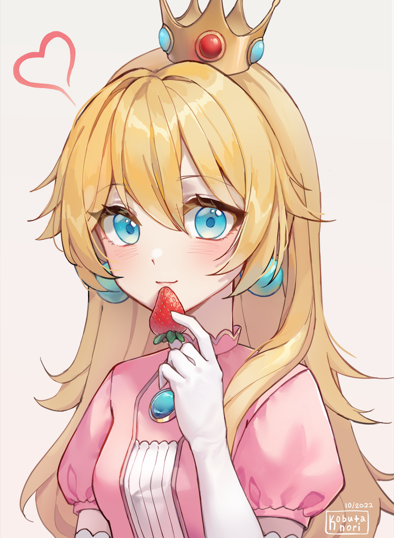 1girl, blonde_hair, blue_eyes, blush, closed_mouth, commentary, crown, dated