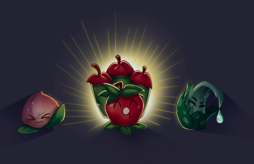 >_<, :o, ^_^, aloe_(plant), aloe_(plants_vs._zombies), apple, apple_mortar, backlighting