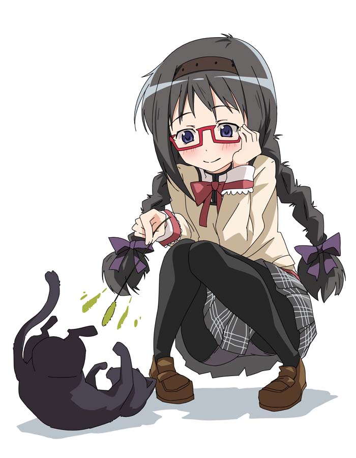 akemi_homura, alternate_hairstyle, ami_(mahou_shoujo_madoka_magica), amy_(madoka_magica), bad_id, black_hair, black_legwear, blue_eyes