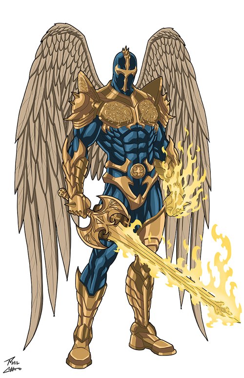 1boy, angel, angel_wings, armor, blue_bodysuit, bodysuit, boots, commission