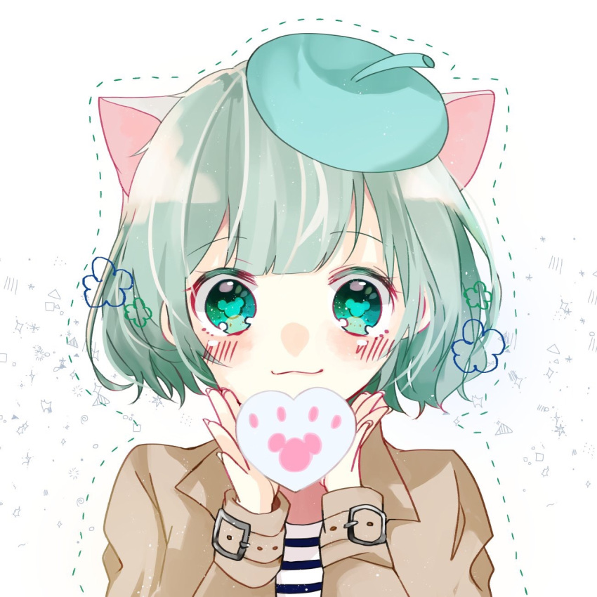 1boy, animal_ears, cat_ears, closed_mouth, duffy_and_friends, gelatoni, green_eyes, green_hair