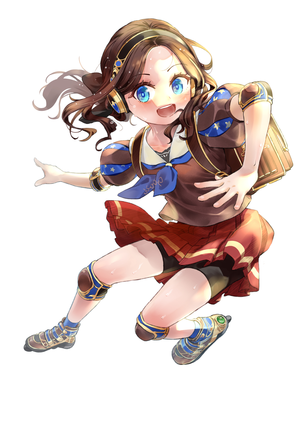 1girl, backpack, bag, bike_shorts, blue_eyes, brown_hair, commentary_request, fate/grand_order