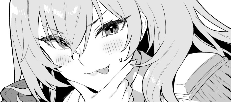 1girl, :p, azur_lane, azur_lane:_slow_ahead, blush, ear_piercing, epaulettes, greyscale