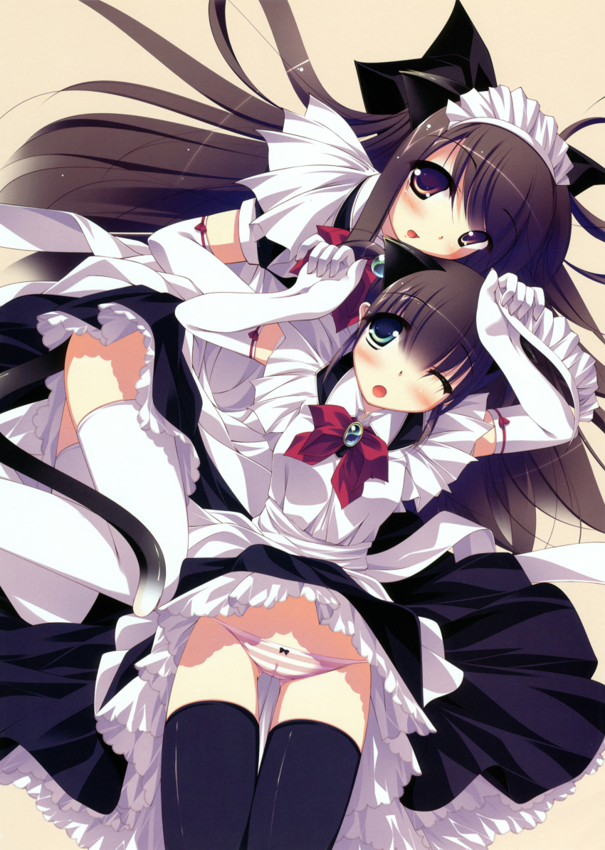 absurdres, animal_ears, blue_eyes, brown_eyes, brown_hair, cat_ears, copyright_request, gloves