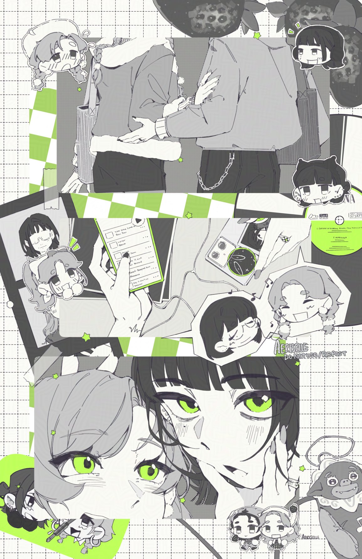 2girls, :d, ^_^, aeriselle, artist_name, bag, blunt_bangs, braid