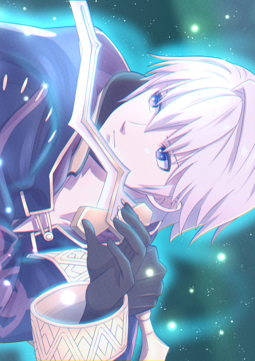 1boy, absurdres, black_gloves, black_robe, blue_aura, citronhsp, commentary_request, fire_emblem