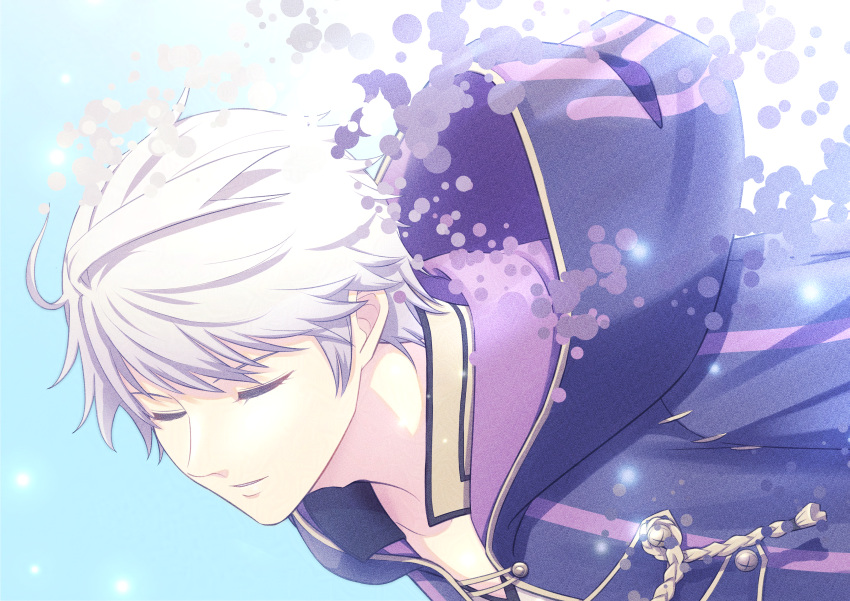 1boy, absurdres, ahoge, black_robe, citronhsp, closed_eyes, closed_mouth, commentary_request