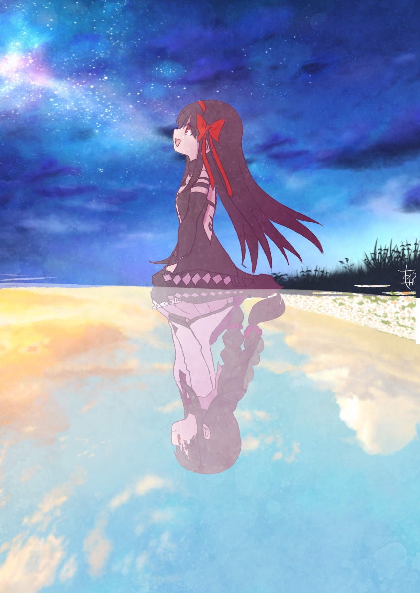 2girls, absurdres, akemi_homura, akemi_homura_(magical_girl), akuma_homura, argyle_clothes, argyle_thighhighs, armlet