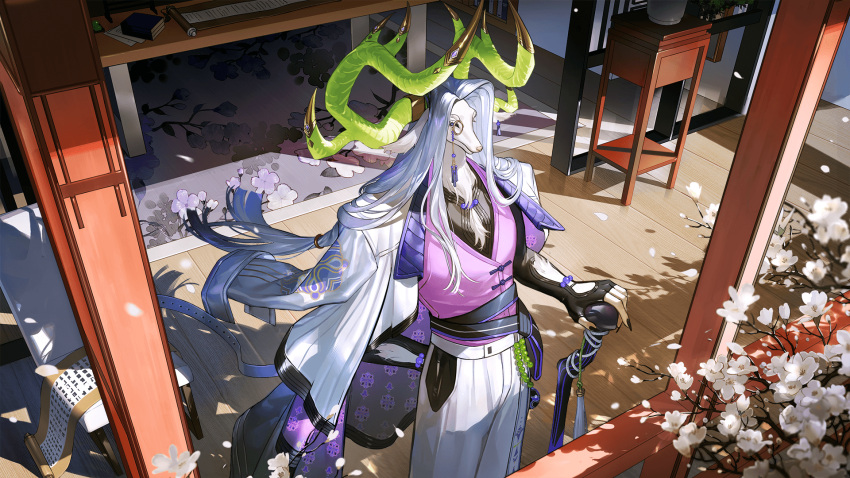 1boy, animal_ears, arm_behind_back, artist_request, black_gloves, cane, claws, closed_mouth