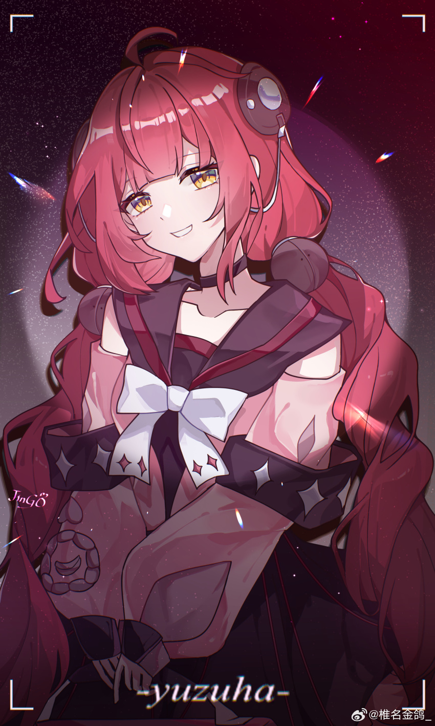 1girl, absurdres, ahoge, black_choker, black_sailor_collar, bow, cardigan, chest_bow