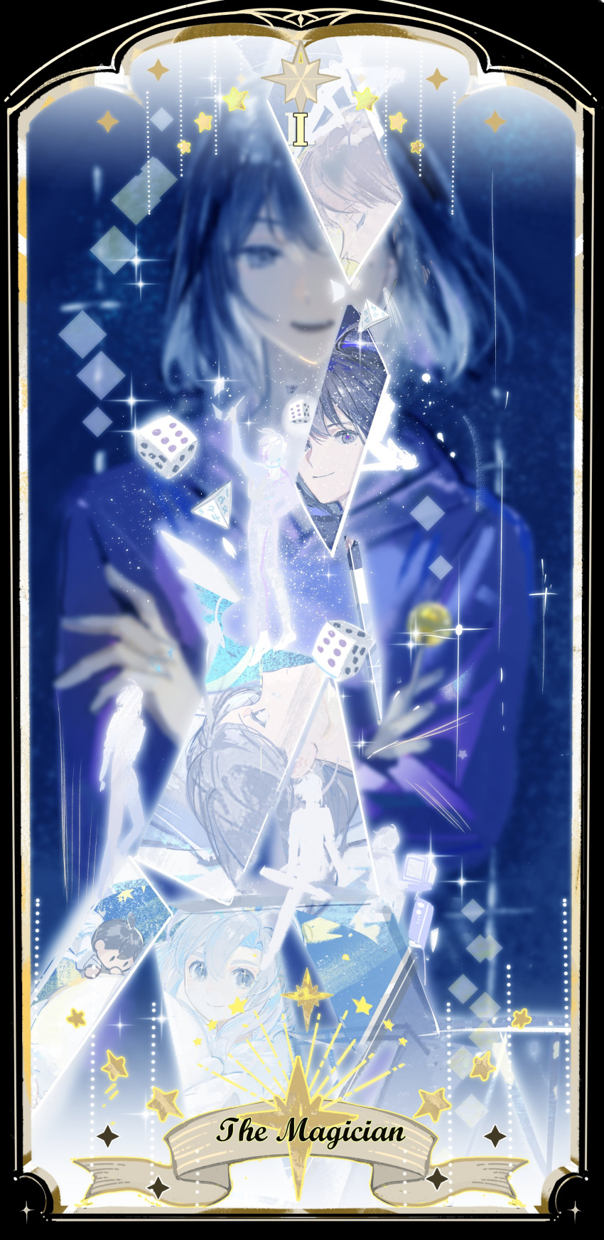 2boys, 2girls, absurdres, black_eyes, black_hair, blurry, blurry_background, border
