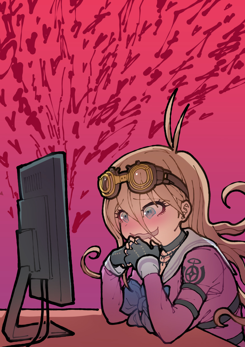 1girl, antenna_hair, barbed_wire, blonde_hair, blush, bow, bowtie, breasts
