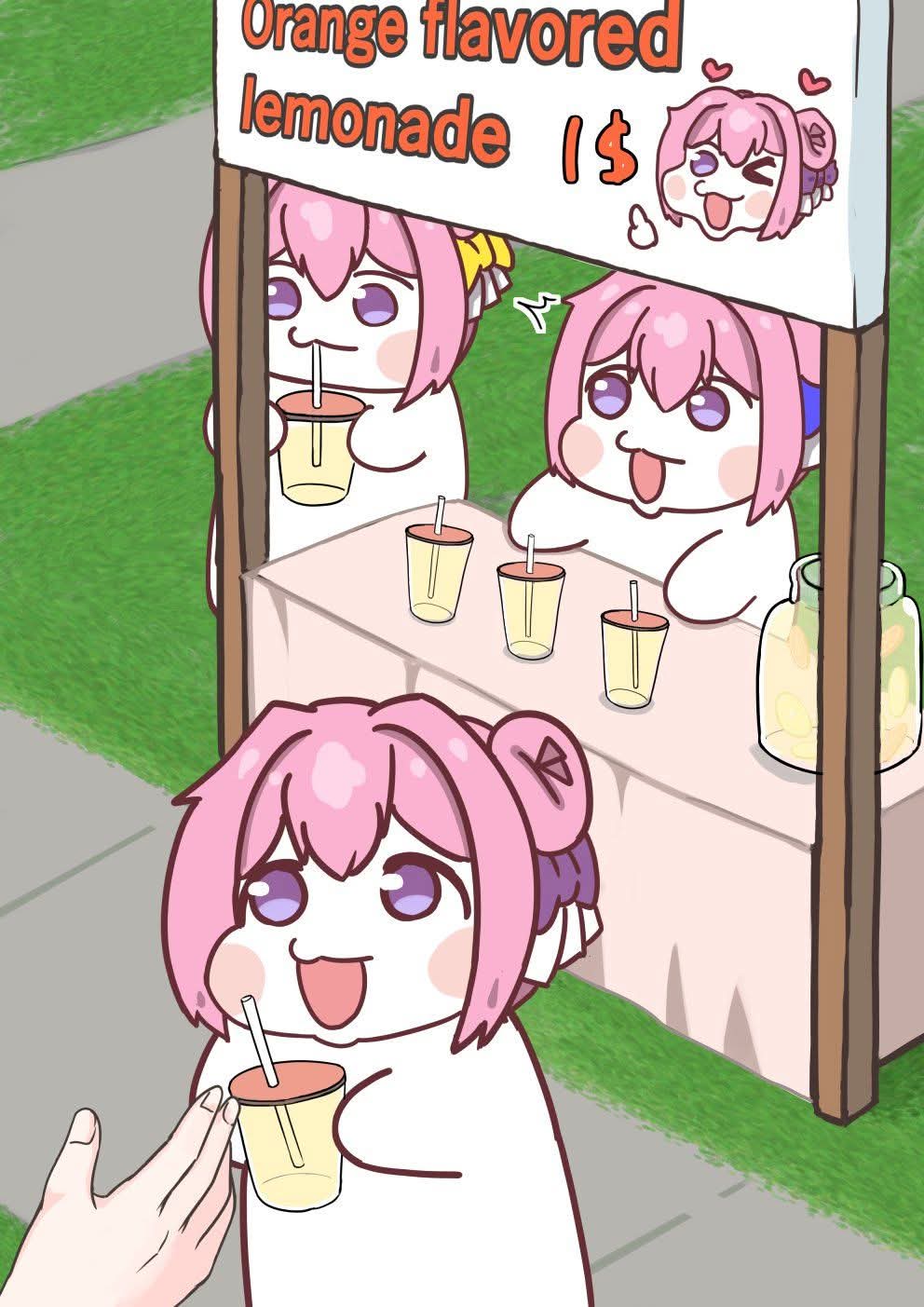 doro_(nikke), goddess_of_victory:_nikke, lemonade, medium_hair, multiple_girls, pink_hair, pov