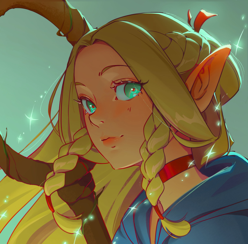 1girl, absurdres, ambrosia_(dungeon_meshi), blonde_hair, braid, braided_sidelocks, choker, commentary