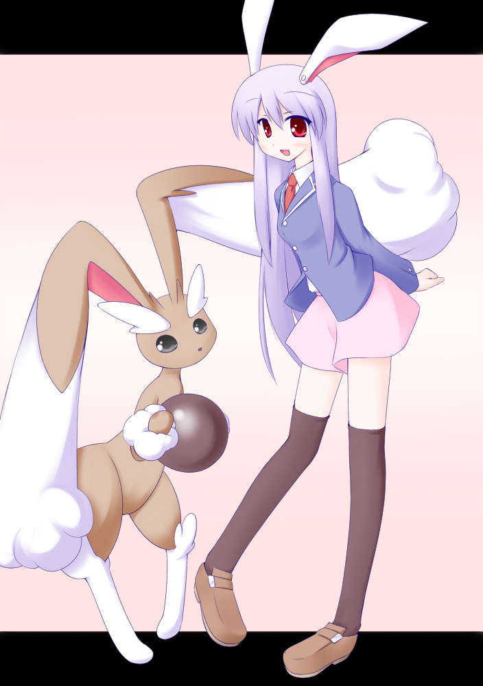 1girl, black_legwear, bunny_ears, crossover, letterboxed, lopunny, miyo_(miyomiyo01), pokemon