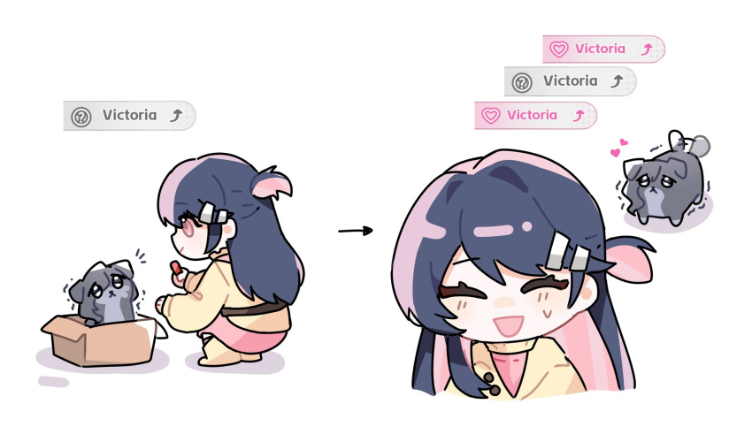 1girl, afterimage, animal, animal_ears, animalization, arrow_(symbol), box, coat