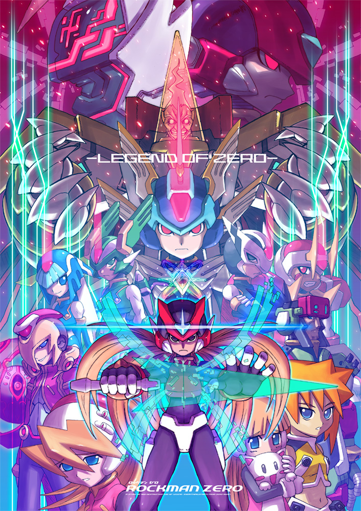 4girls, 6+boys, alouette_(mega_man), android, armor, black_eyes, blonde_hair, blue_armor