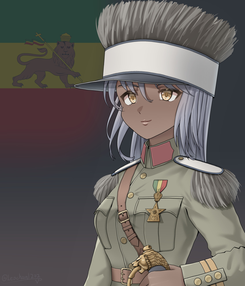 1girl, absurdres, artist_name, belt, brown_belt, closed_mouth, commentary, dark-skinned_female
