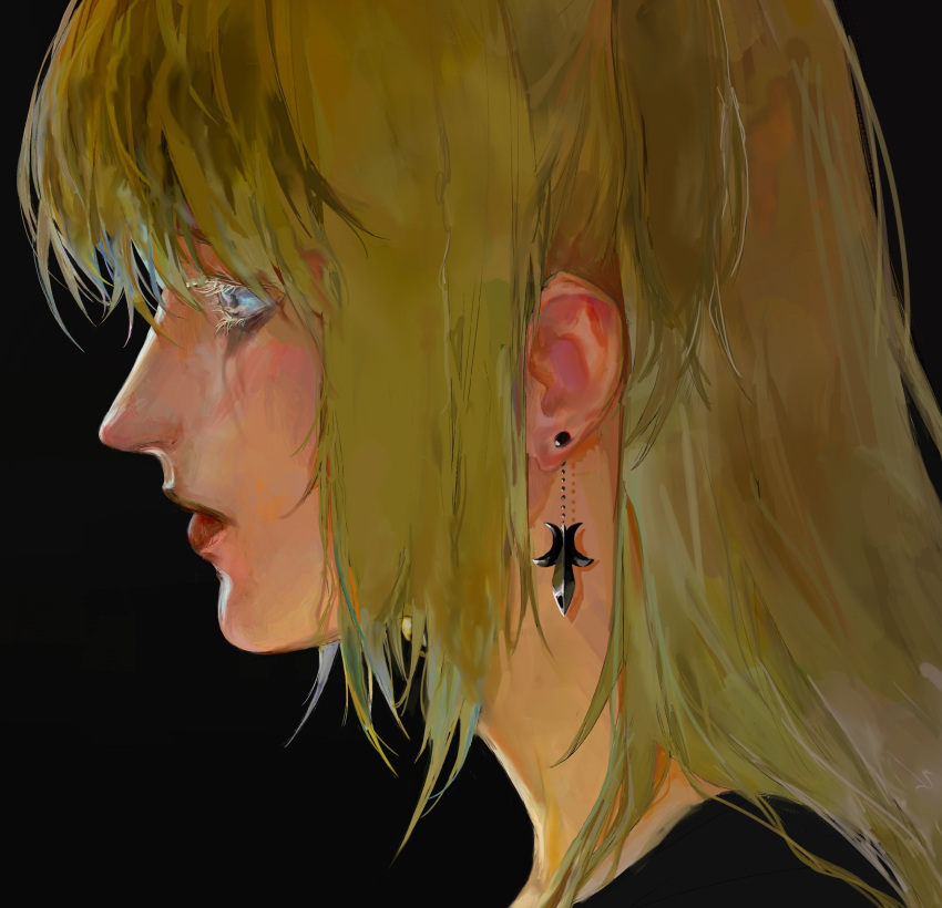 1girl, absurdres, amane_misa, black_background, black_shirt, blonde_hair, closed_mouth, death_note