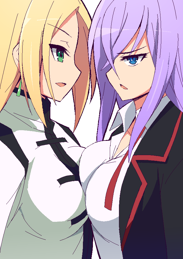 9law, asymmetrical_docking, blonde_hair, blue_eyes, breast_press, breasts, cardfight!!_vanguard, character_request