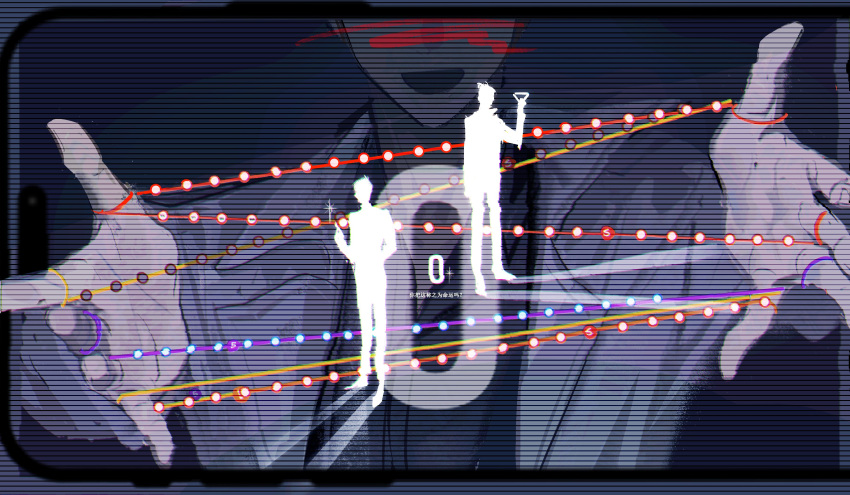 1boy, absurdres, black_shirt, cellphone, coat, dim_lighting, eyes_out_of_frame, face_censor