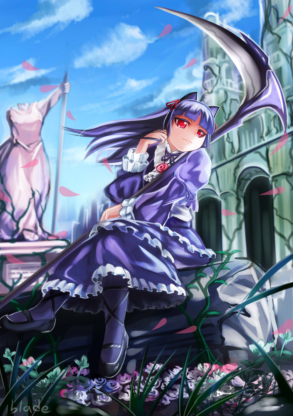 black_hair, cat_ears, dress, gokou_ruri, gothic_lolita, highres, lolita_fashion, long_hair