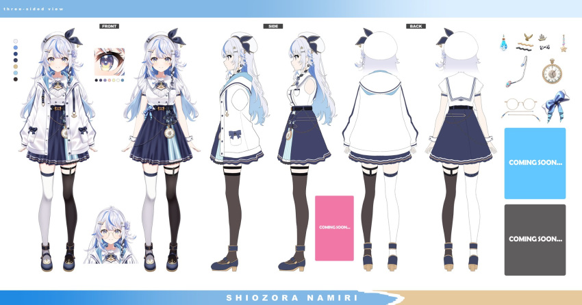 1girl, anchor_ornament, ankle_cuffs, arm_belt, arms_at_sides, asymmetrical_legwear, belt, beret