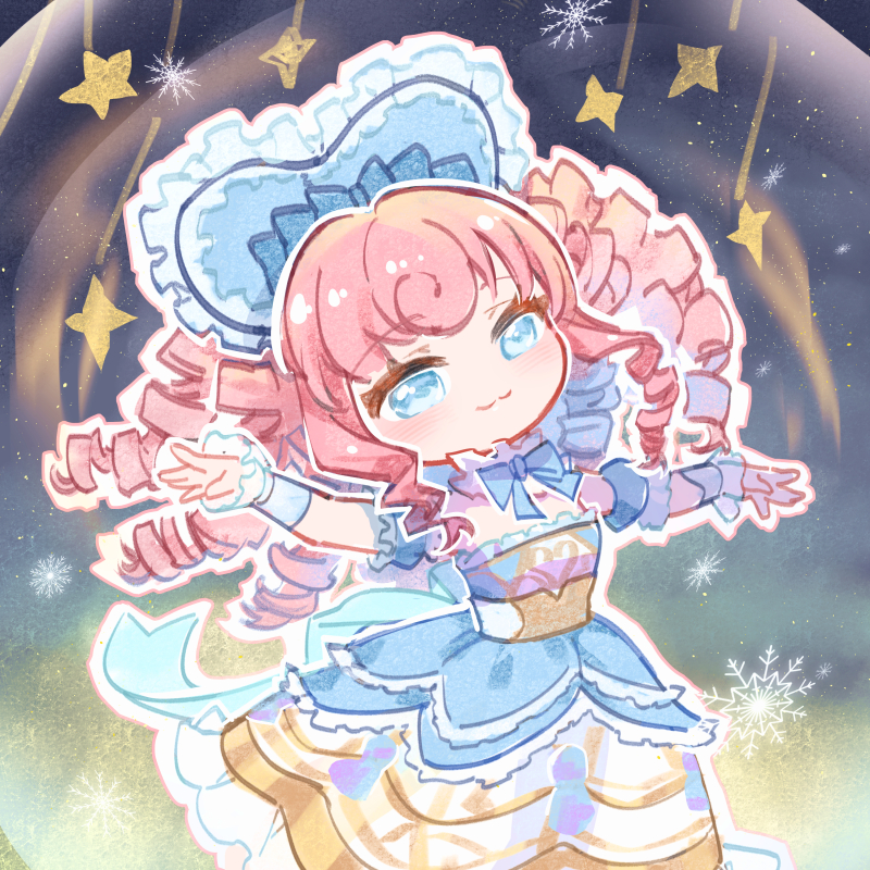 1girl, :3, aqua_ribbon, back_ribbon, bare_shoulders, blue_arm_warmers, blue_bonnet, blue_bow