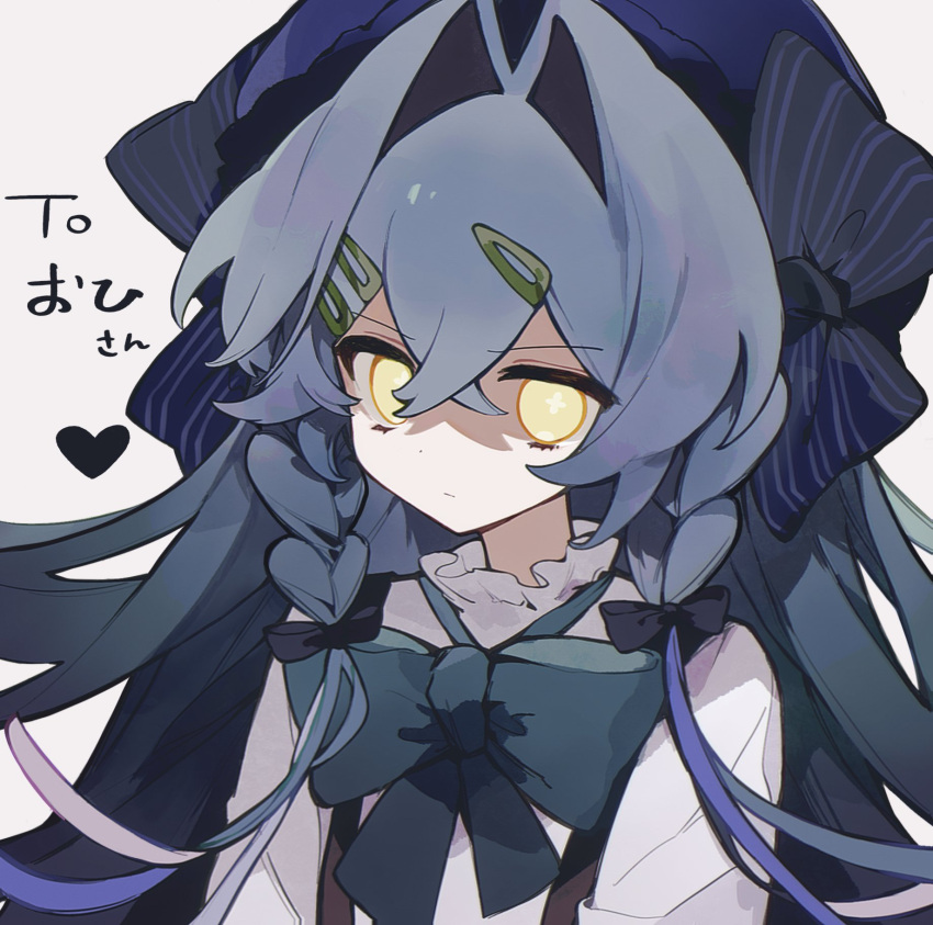 black_hair, braid, hair_intakes, highres, non-web_source, oyokto, portrait, yellow_eyes