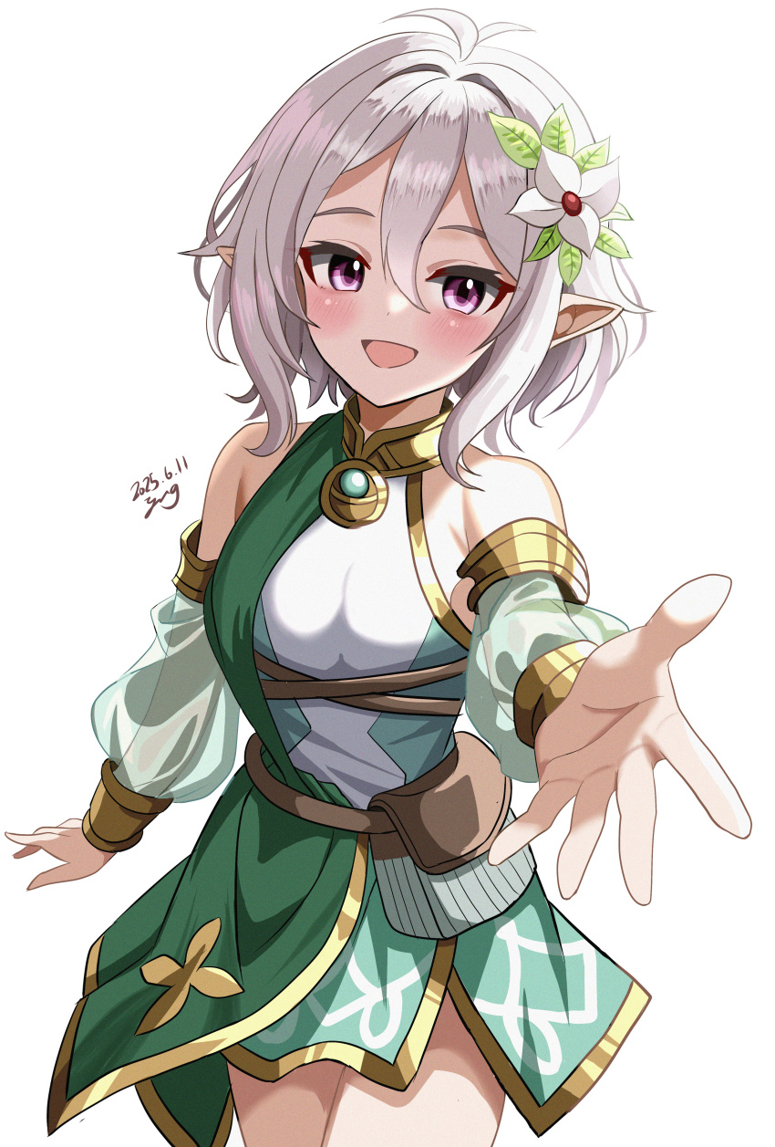 1girl, absurdres, antenna_hair, bare_shoulders, bracelet, breasts, commentary_request, dated